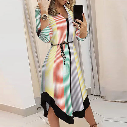 2024 Women's Spring/Summer New Women's Fashion, Elegance, Leisure, Sexy Commuting V-neck Lace up Long sleeved Dress