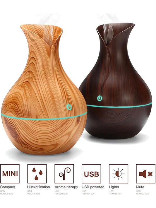 USB Electric Air Humidifier 130ML Mini Wood Grain Aroma Diffuser