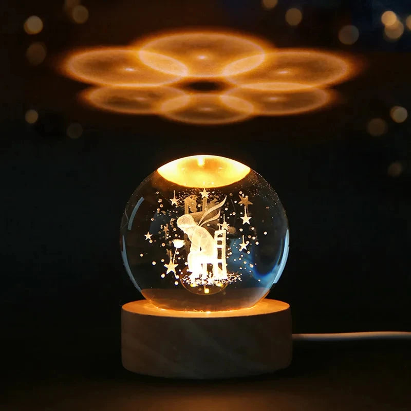 6cm 3D Crystal ball Crystal Planet Night Light Laser